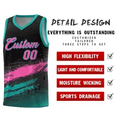 Black Pink and Aqua Graffiti Pattern Basketball Jersey 2