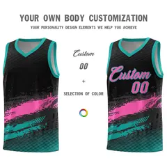 Black Pink and Aqua Graffiti Pattern Basketball Jersey 3