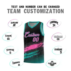 Black Pink and Aqua Graffiti Pattern Basketball Jersey 4