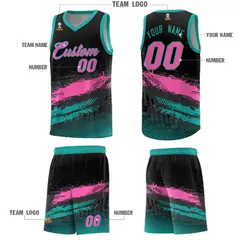 Black Pink and Aqua Graffiti Pattern Basketball Jersey 5
