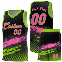 Black Pink and Neon Green Graffiti Pattern Basketball Jersey