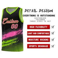 Black Pink and Neon Green Graffiti Pattern Basketball Jersey 2