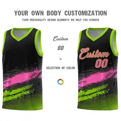 Black Pink and Neon Green Graffiti Pattern Basketball Jersey 3
