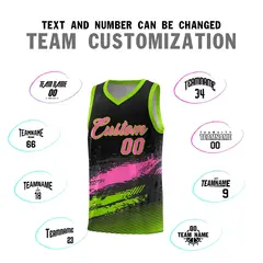 Black Pink and Neon Green Graffiti Pattern Basketball Jersey 4