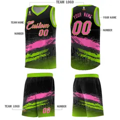 Black Pink and Neon Green Graffiti Pattern Basketball Jersey 5