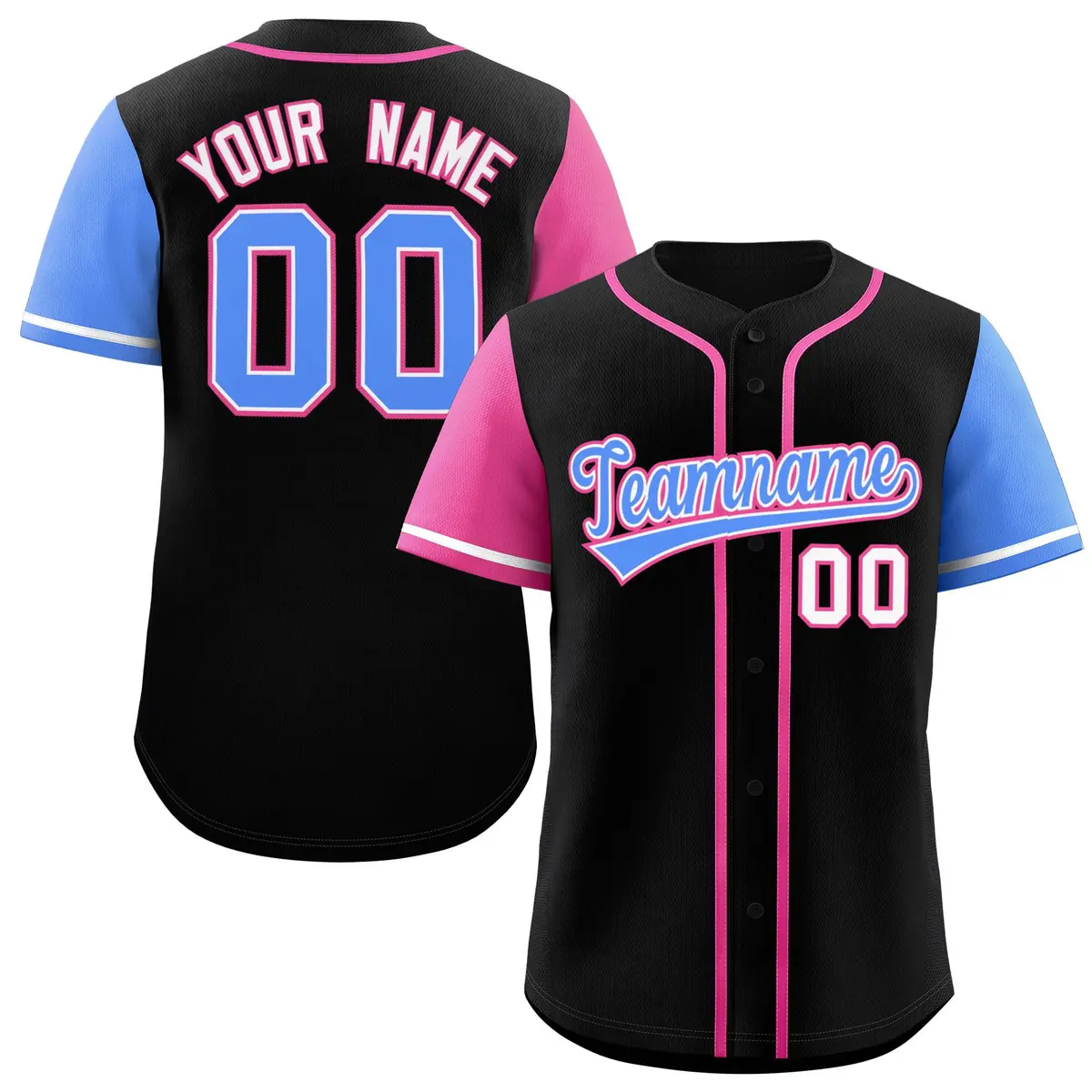 Black Pink and Powder Blue Raglan Baseball Jersey