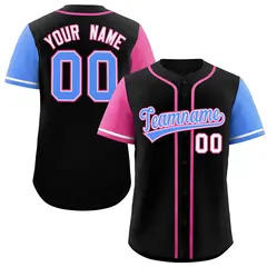 Black Pink and Powder Blue Raglan Baseball Jersey