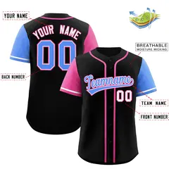 Black Pink and Powder Blue Raglan Baseball Jersey 2