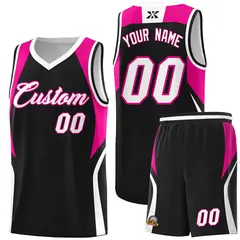 Black Pink and White Color Block Basketball Uniform Jersey