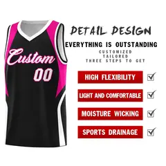 Black Pink and White Color Block Basketball Uniform Jersey 2