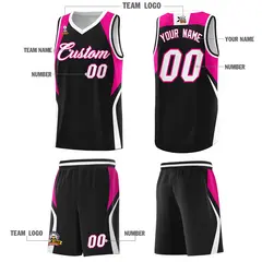 Black Pink and White Color Block Basketball Uniform Jersey 5