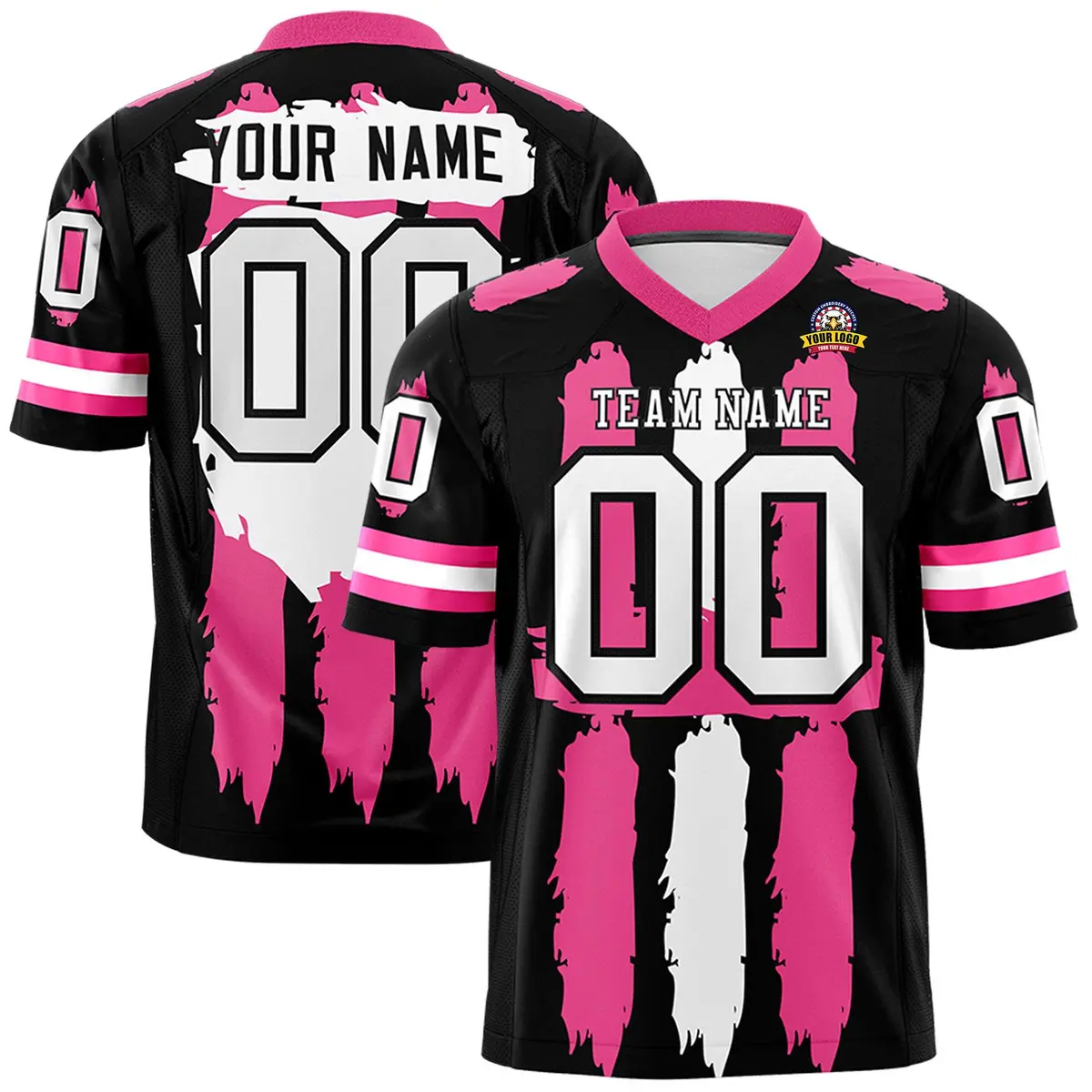 Black Pink and White Graffiti Pattern Flag Football Jersey