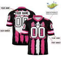 Black Pink and White Graffiti Pattern Flag Football Jersey 2