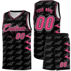 Black Pink Bat Pattern Halloween Basketball Jersey 1