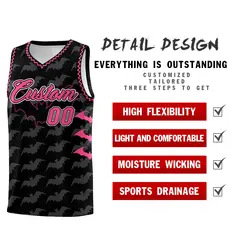 Black Pink Bat Pattern Halloween Basketball Jersey 2