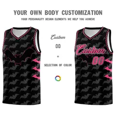 Black Pink Bat Pattern Halloween Basketball Jersey 3