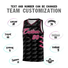 Black Pink Bat Pattern Halloween Basketball Jersey 4
