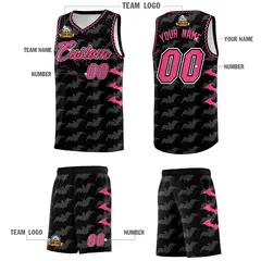 Black Pink Bat Pattern Halloween Basketball Jersey 5