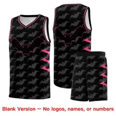 Black Pink Bat Pattern Halloween Basketball Jersey 7
