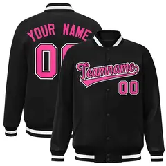 Black Pink-Black Classic Varsity Full-Snap Letterman Jacket