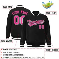 Black Pink-Black Classic Varsity Full-Snap Letterman Jacket 2