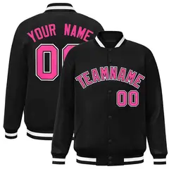 Black Pink-Black Classic Varsity Full-Snap Letterman Jacket 1