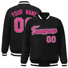 Black Pink-Black Classic Varsity Full-Snap Letterman Jacket 1