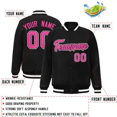 Black Pink-Black Classic Varsity Full-Snap Letterman Jacket 2