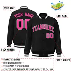 Black Pink-Black Classic Varsity Full-Snap Letterman Jacket 2