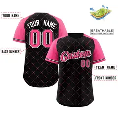 Black Pink Black-White Rhombus Authentic Baseball Jersey 2