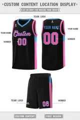 Black Pink-Blue Side Two-Tone Classic Basketball Jersey 2
