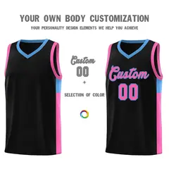 Black Pink-Blue Side Two-Tone Classic Basketball Jersey 3