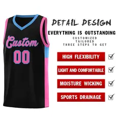 Black Pink-Blue Side Two-Tone Classic Basketball Jersey 5
