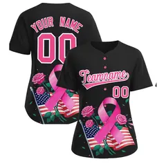 Black Pink Breast Cancer Awareness Pink Ribbon Baseball Jersey