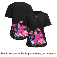 Women's Black Pink Breast Cancer Awareness Pink Ribbon Baseball Jersey 7