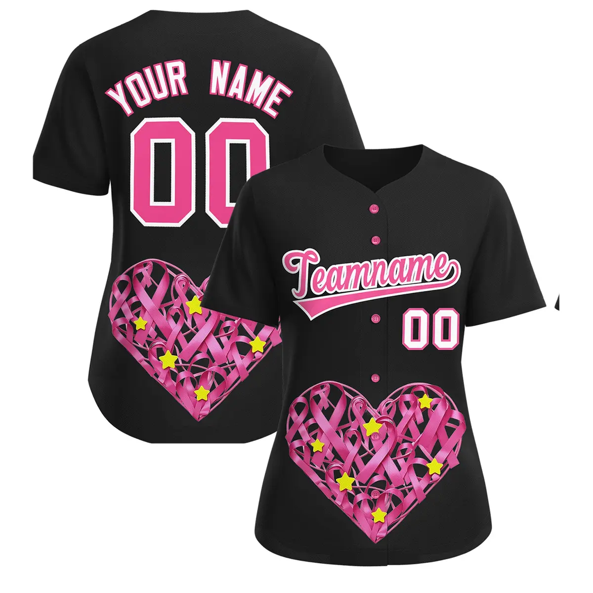 Women's Black Pink Breast Cancer Awareness Pink Ribbon Baseball Jersey