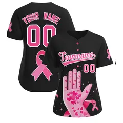 Black Pink Breast Cancer Awareness Pink Ribbon Baseball Jersey