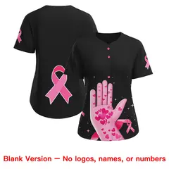 Women's Black Pink Breast Cancer Awareness Pink Ribbon Baseball Jersey 7
