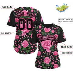 Women's Black Pink Breast Cancer Awareness Pink Ribbon Baseball Jersey 2