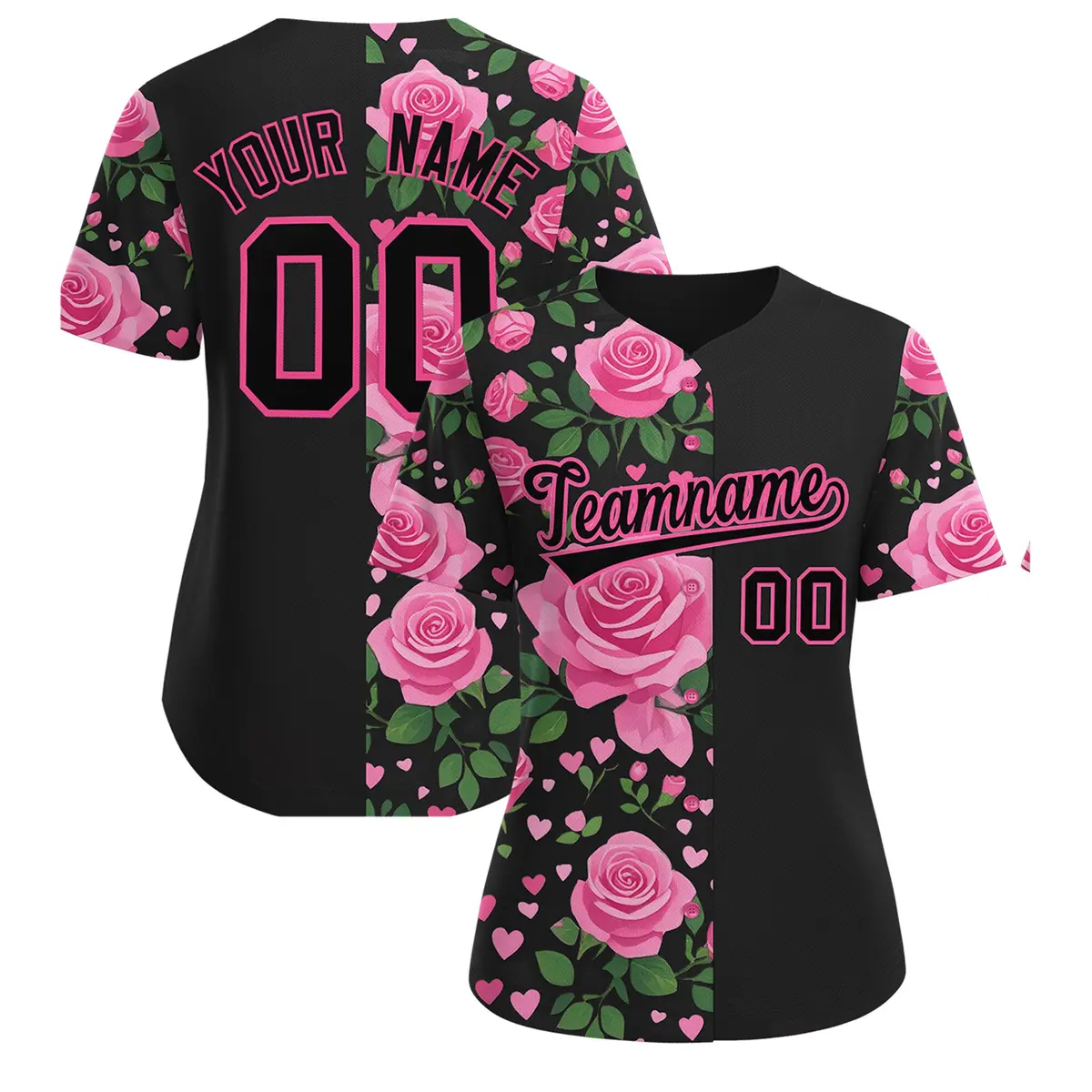 Women's Black Pink Breast Cancer Awareness Pink Ribbon Baseball Jersey