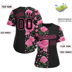 Women's Black Pink Breast Cancer Awareness Pink Ribbon Baseball Jersey 2