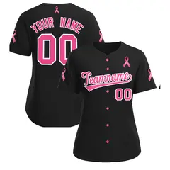Black Pink Breast Cancer Awareness Pink Ribbon Baseball Jersey