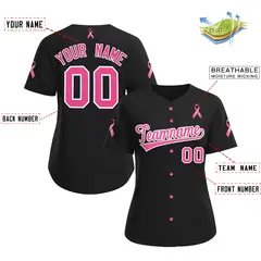Women's Black Pink Breast Cancer Awareness Pink Ribbon Baseball Jersey 2