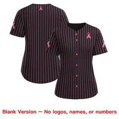 Women's Black Pink Breast Cancer Awareness Pink Ribbon Baseball Jersey 7