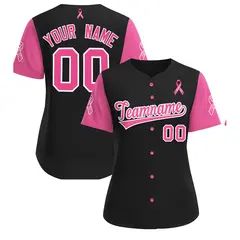 Black Pink Breast Cancer Awareness Pink Ribbon Baseball Jersey