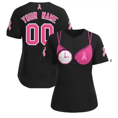 Women's Black Pink Breast Cancer Awareness Pink Ribbon Baseball Jersey 1