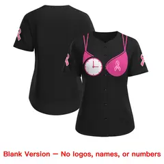 Women's Black Pink Breast Cancer Awareness Pink Ribbon Baseball Jersey 6