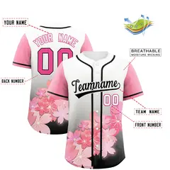 Black Pink Cherry Blossom Graffiti Baseball Jersey 2
