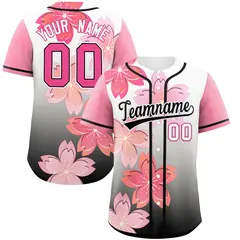 Black Pink Cherry Blossom Graffiti Baseball Jersey 1
