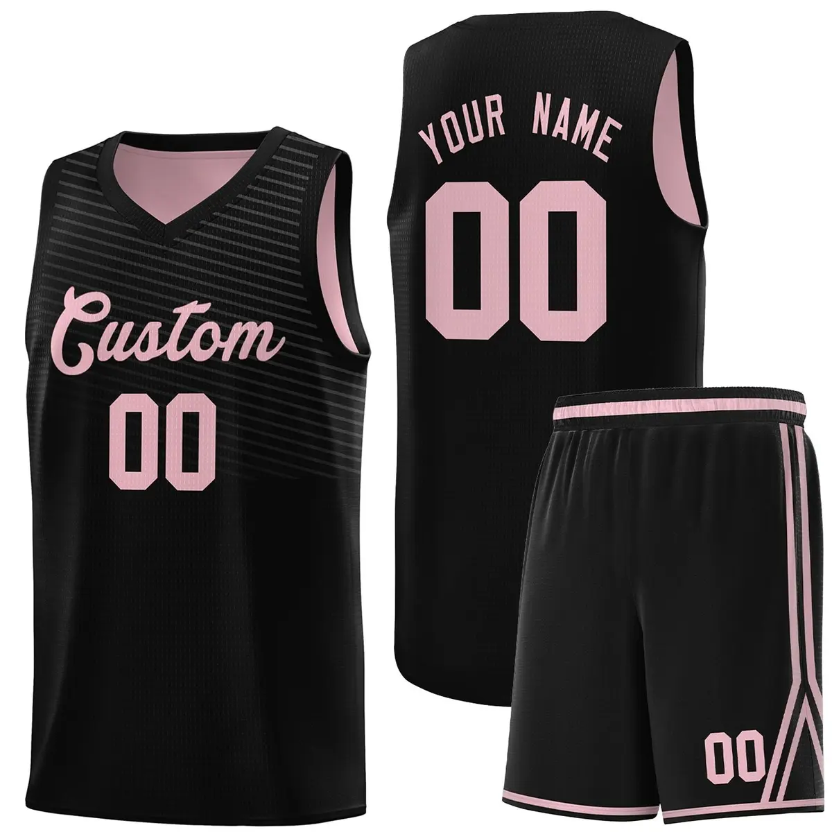 Black Pink Chest Slash Pattern Basketball Jersey